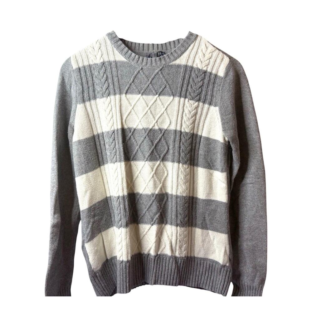 Chaps Women's Grey Cable-Knit Sweater Size Medium Crew Neck